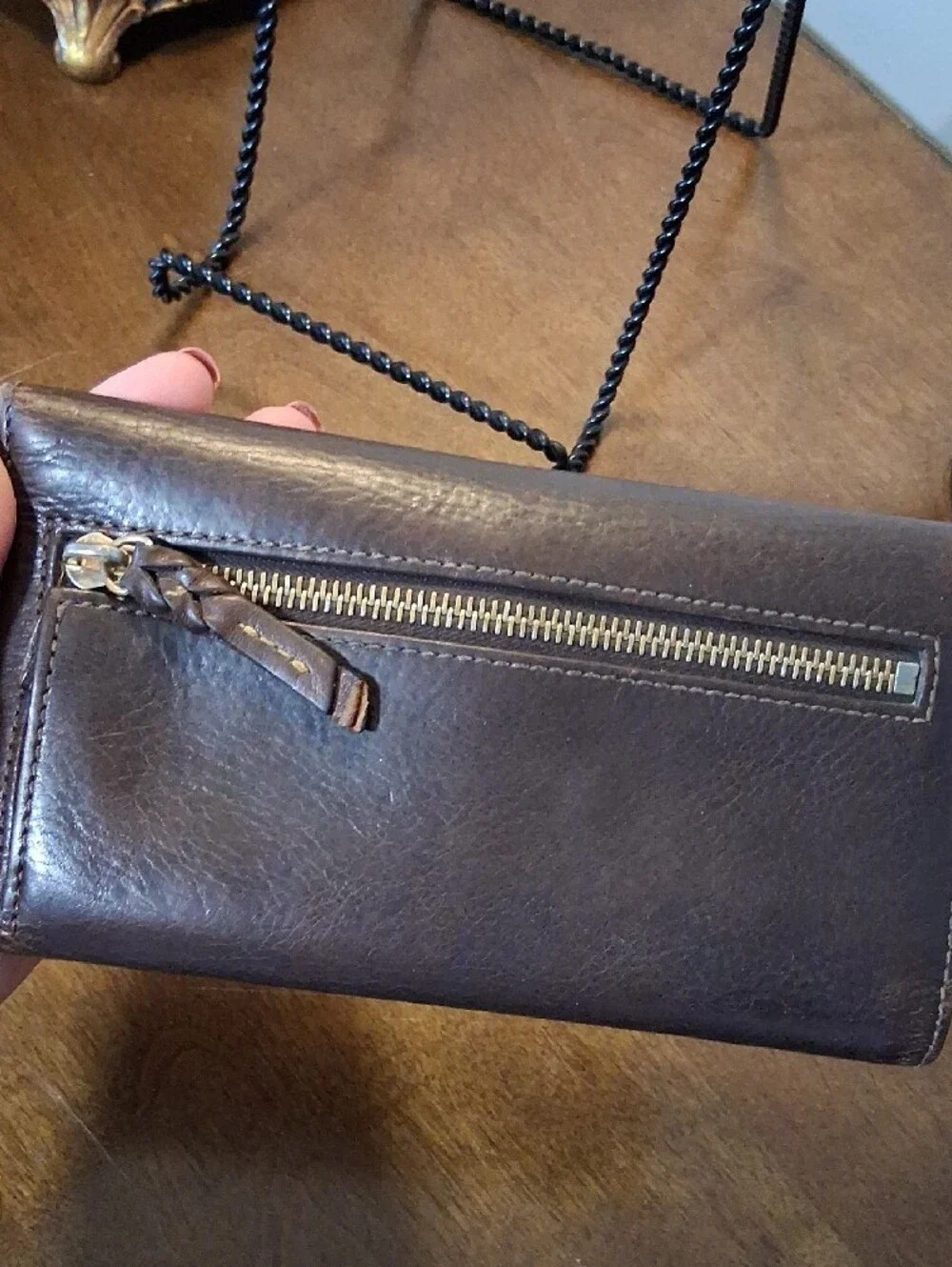 Dooney & Bourke Dark Brown Leather Wallet with Metal Logo Plaque